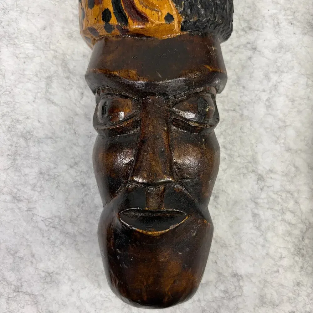 Vintage 1970s Hawaiian Carved Wood Tiki Couple – Wall Art Pair 18.5